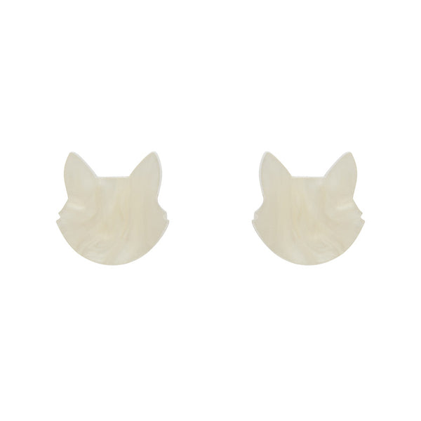 Cat Head Ripple Resin Stud Earrings - White