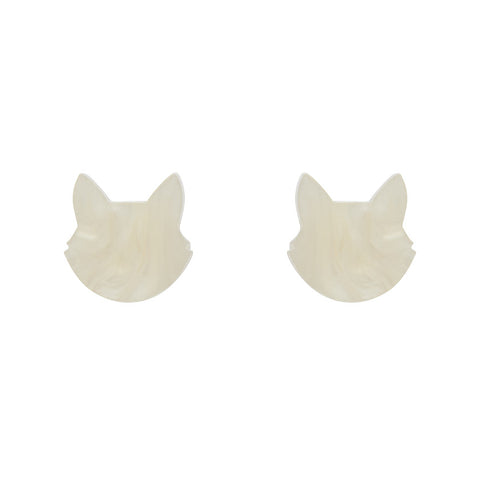 Cat Head Ripple Resin Stud Earrings - White
