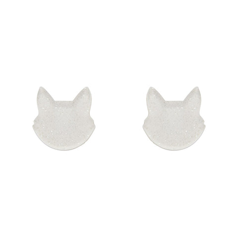 Cat Head Gitter Resin Stud Earrings - White