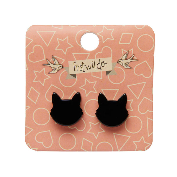 Cat Head Solid Resin Stud Earrings - Black
