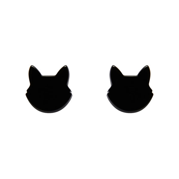 Cat Head Solid Resin Stud Earrings - Black