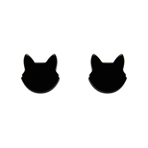 Cat Head Solid Resin Stud Earrings - Black