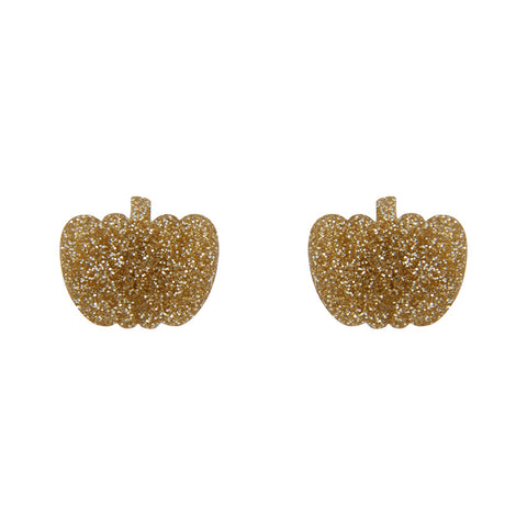Pumpkin Glitter Resin Stud Earrings - Gold