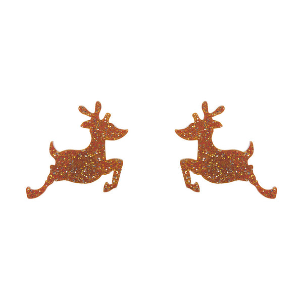 Reindeer Glitter Resin Stud Earrings - Gold