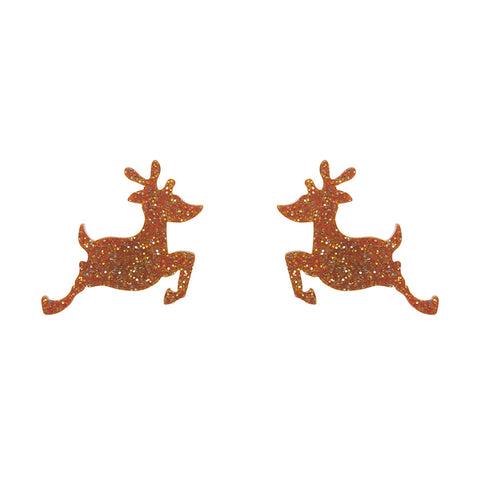 Reindeer Glitter Resin Stud Earrings - Gold