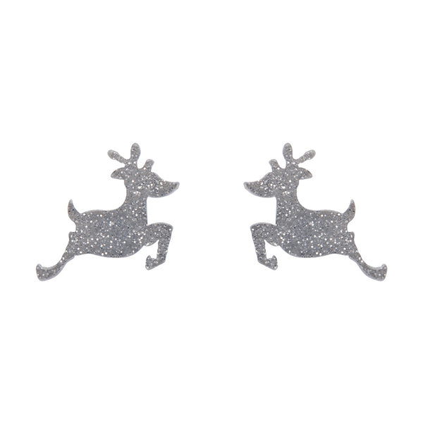 Reindeer Glitter Resin Stud Earrings - Silver