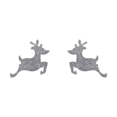 Reindeer Glitter Resin Stud Earrings - Silver