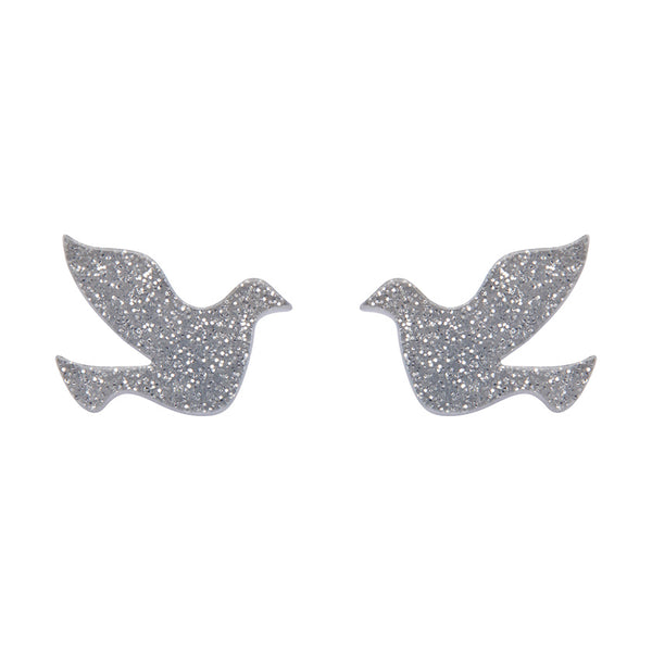 Dove Glitter Resin Stud Earrings - Silver