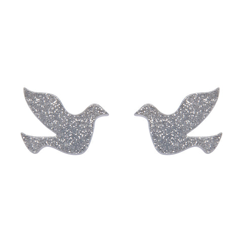 Dove Glitter Resin Stud Earrings - Silver