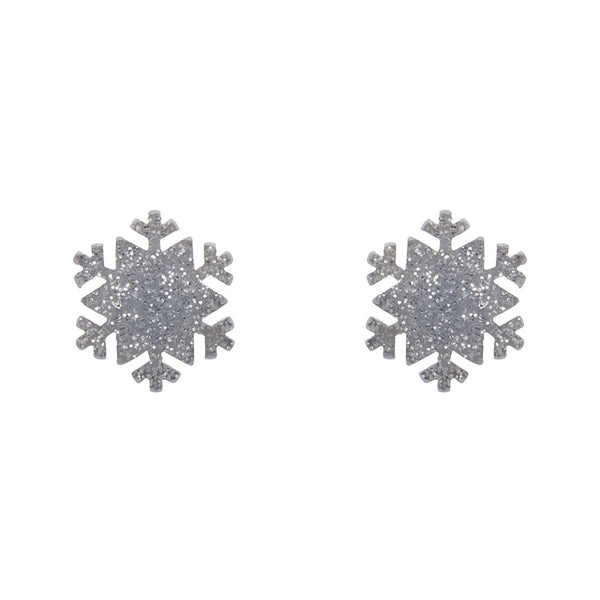 Snowflake - Glitter Resin Stud Earring - Silver