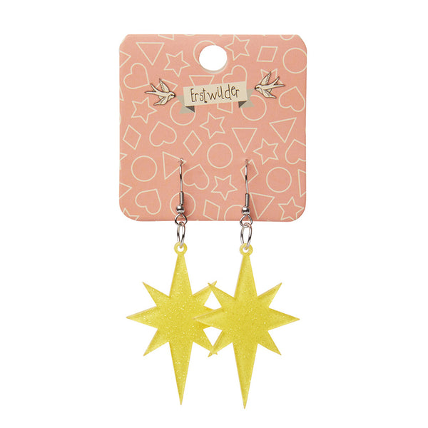 Starburst Glitter Resin Drop Earrings - Yellow