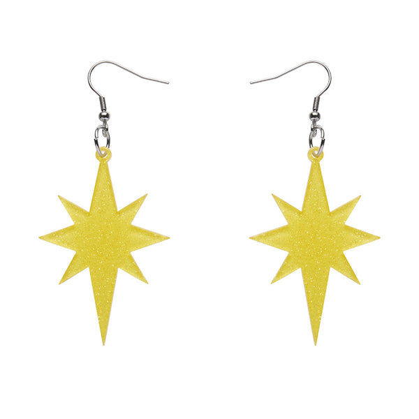 Starburst Glitter Resin Drop Earrings - Yellow
