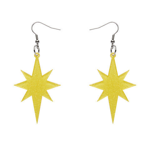 Starburst Glitter Resin Drop Earrings - Yellow