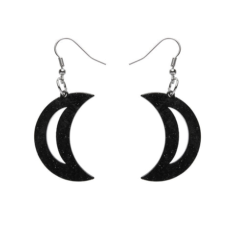 Crescent Moon Ripple Glitter Resin Drop Earrings - Black