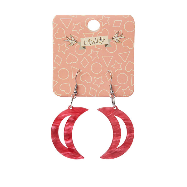 Crescent Moon Ripple Resin Drop Earrings - Pink