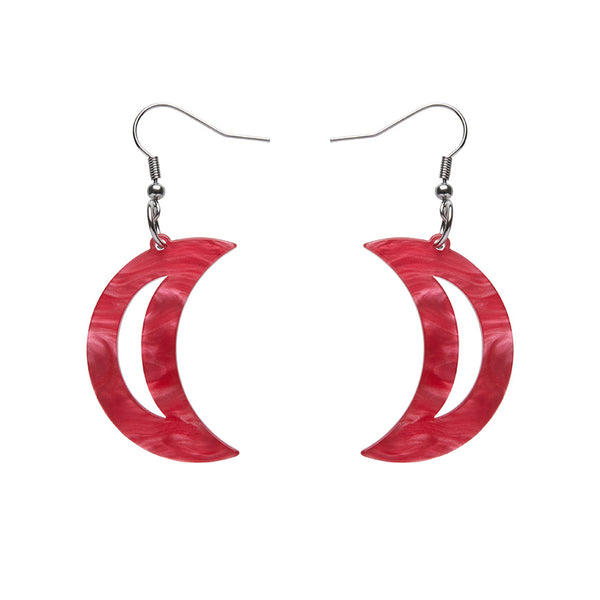 Crescent Moon Ripple Resin Drop Earrings - Pink