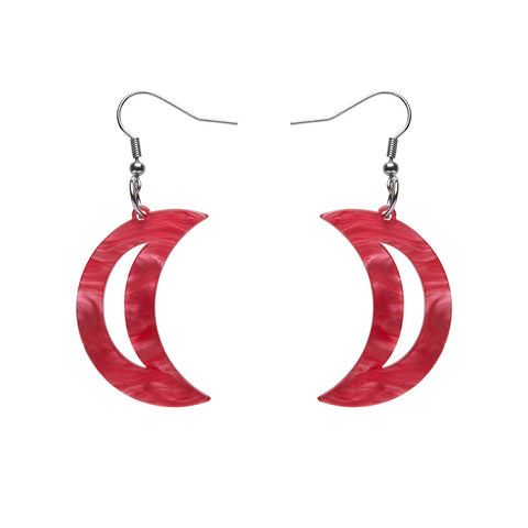 Crescent Moon Ripple Resin Drop Earrings - Pink
