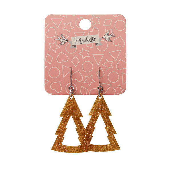 Tree Glitter Resin Drop Earrings - Gold