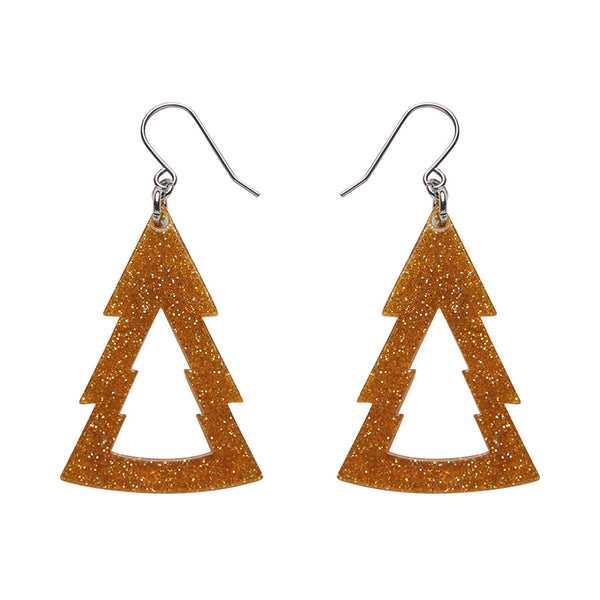 Tree Glitter Resin Drop Earrings - Gold