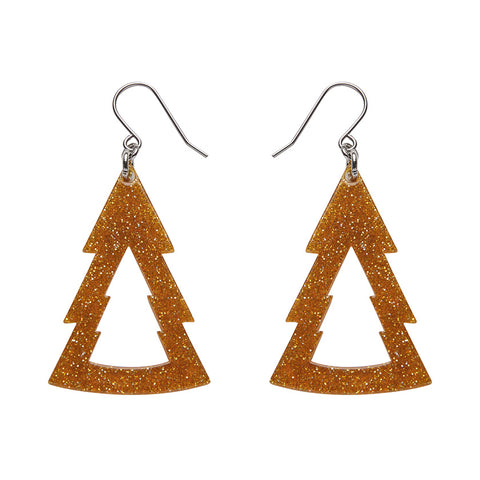 Tree Glitter Resin Drop Earrings - Gold