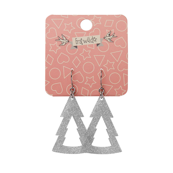 Tree Glitter Resin Drop Earrings - Silver