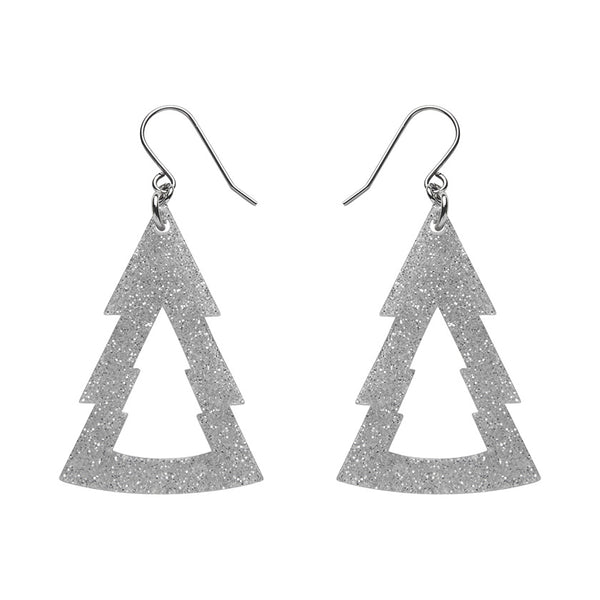 Tree Glitter Resin Drop Earrings - Silver