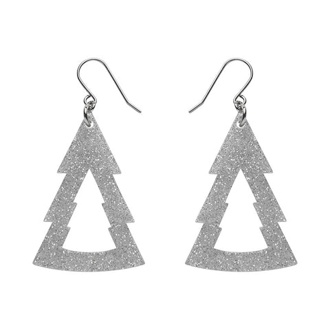 Tree Glitter Resin Drop Earrings - Silver