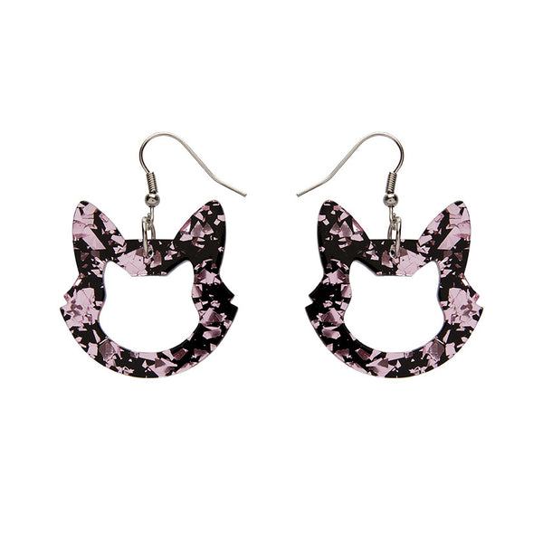Cat Head Chunky Glitter Resin Drop Earrings - Pink