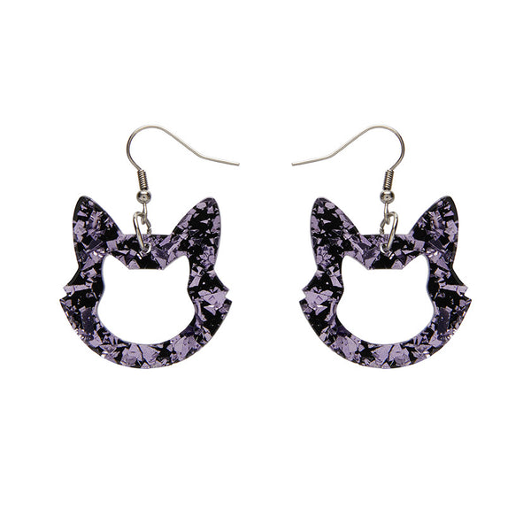 Cat Head Chunky Glitter Resin Drop Earrings - Purple