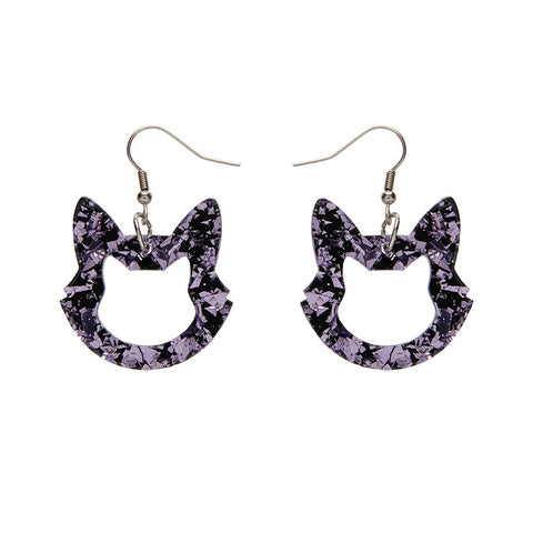 Cat Head Chunky Glitter Resin Drop Earrings - Purple