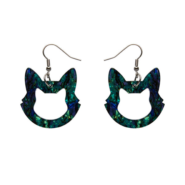 Cat Head Lava Resin Drop Earrings - Green
