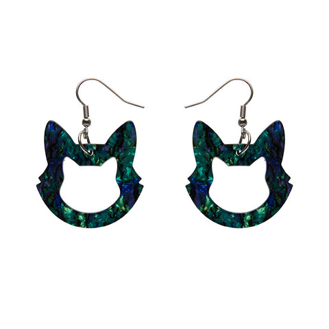 Cat Head Lava Resin Drop Earrings - Green