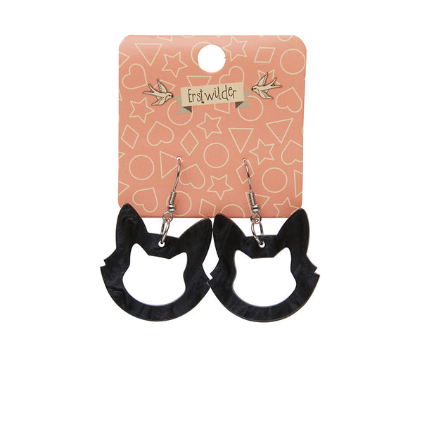 Cat Head Ripple Resin Drop Earrings - Black
