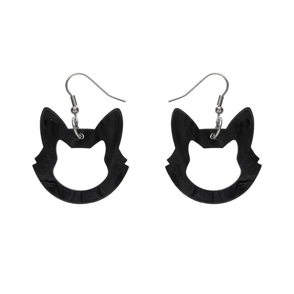 Cat Head Ripple Resin Drop Earrings - Black