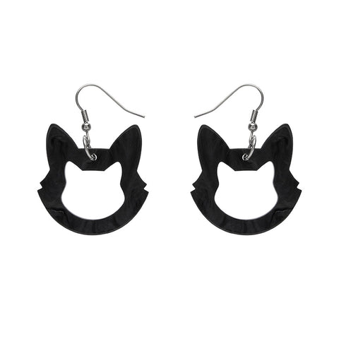 Cat Head Ripple Resin Drop Earrings - Black