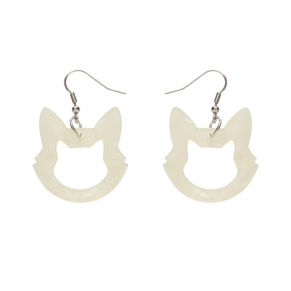 Cat Head Ripple Resin Drop Earrings - White