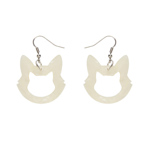 Cat Head Ripple Resin Drop Earrings - White