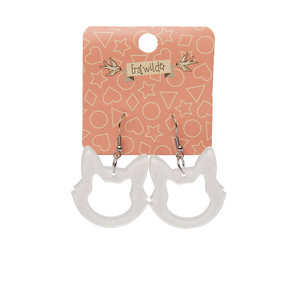 Cat Head Gitter Resin Drop Earrings - White