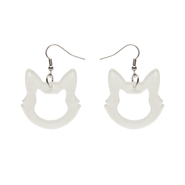Cat Head Gitter Resin Drop Earrings - White