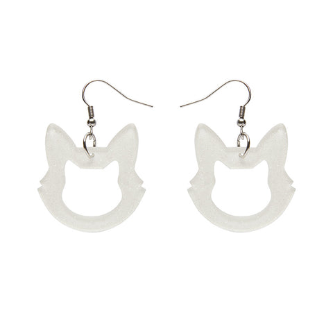 Cat Head Gitter Resin Drop Earrings - White