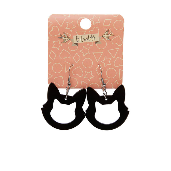 Cat Head Solid Resin Drop Earrings - Black