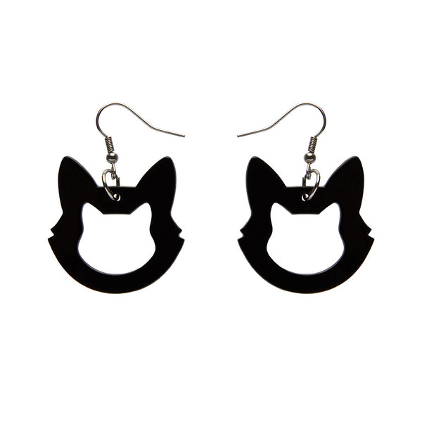 Cat Head Solid Resin Drop Earrings - Black