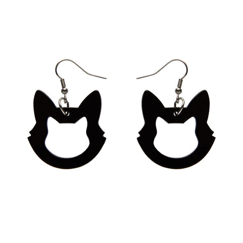 Cat Head Solid Resin Drop Earrings - Black
