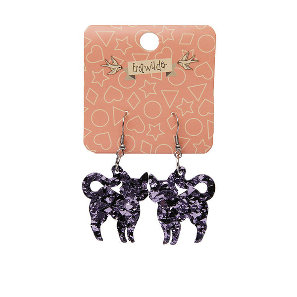 Pussy Cat Chunky Glitter Resin Drop Earrings - Purple