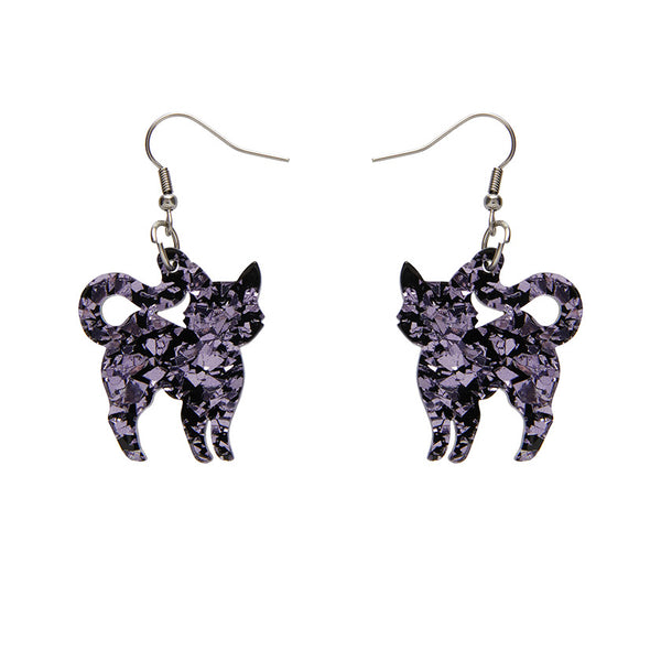 Pussy Cat Chunky Glitter Resin Drop Earrings - Purple