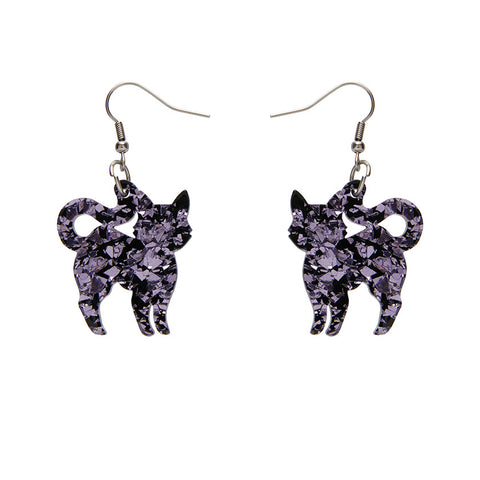 Pussy Cat Chunky Glitter Resin Drop Earrings - Purple