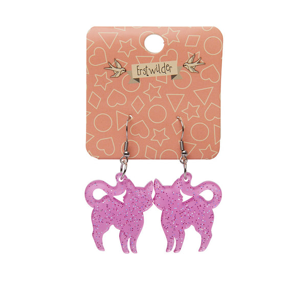 Pussy Cat Solid Glitter Resin Drop Earrings - Pink