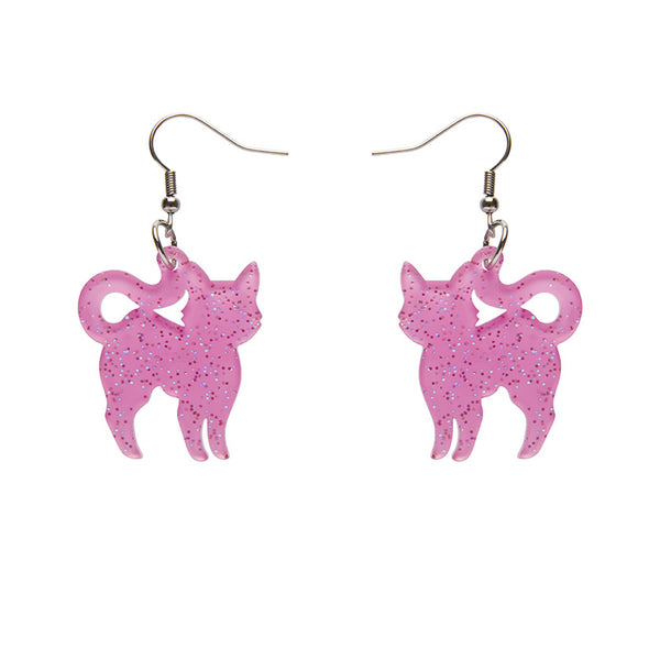 Pussy Cat Solid Glitter Resin Drop Earrings - Pink