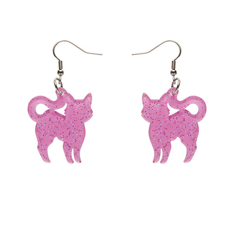 Pussy Cat Solid Glitter Resin Drop Earrings - Pink