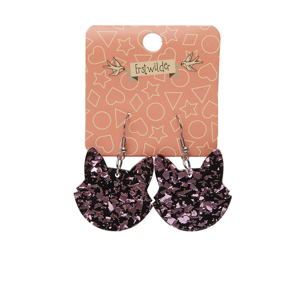 Solid Cat Head Chunky Glitter Resin Drop Earrings - Pink
